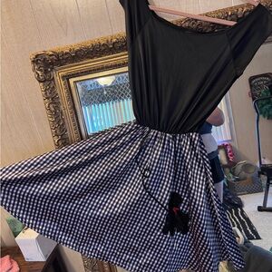 Black and White Gingham Dress with Poodle Design